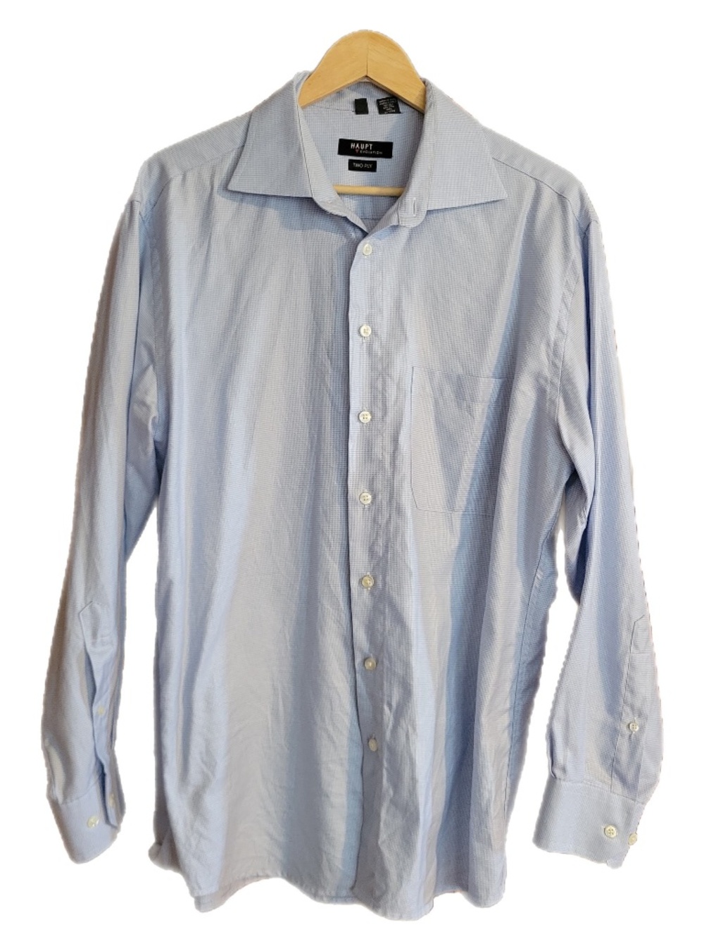 Haupt Evolution Cotton Dress Shirt Light Blue Microprint Men's Size L 42 16.5"